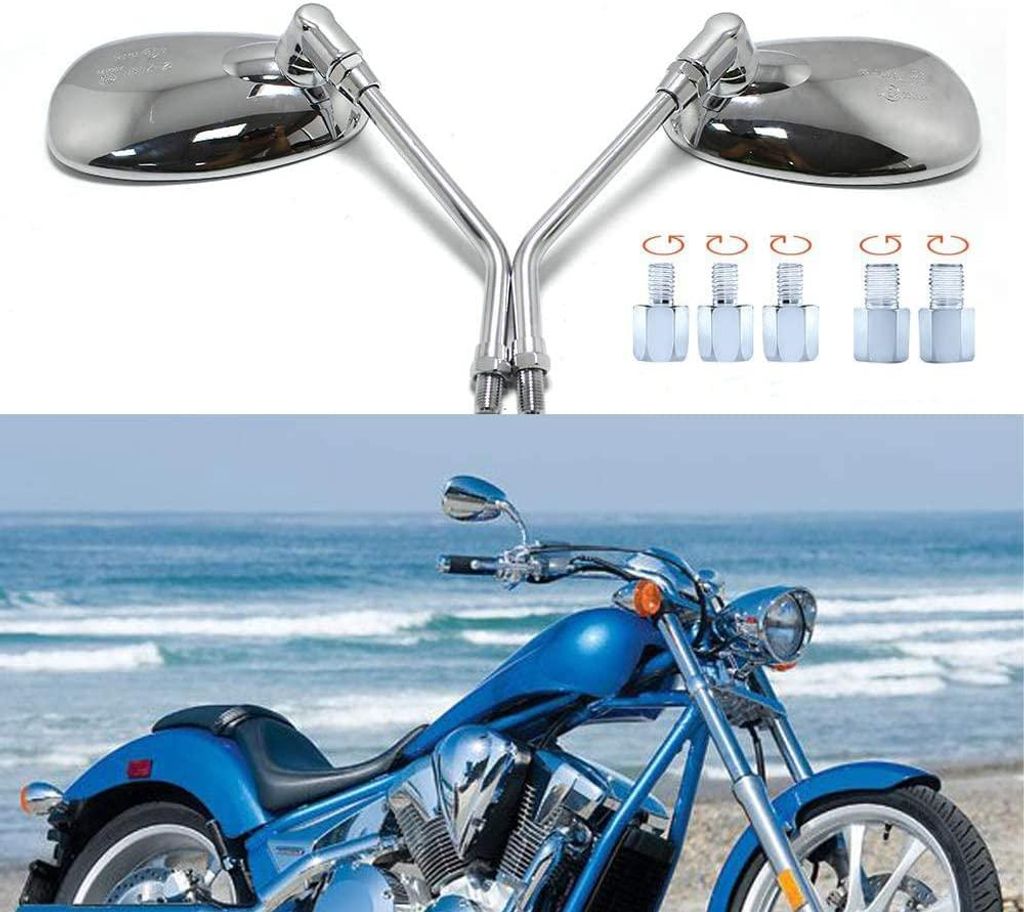 Verchromte Motorradspiegel für Lenker, M8/M10 Rückspiegel mit Gewindefahrwerk für Roller, Straßenmotorräder, Cruiser, Chopper, Sportmotorräde...