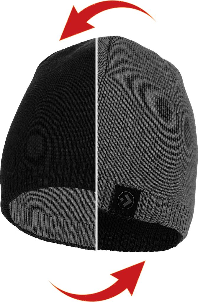Moraj Herren Mütze Wintermütze Beanie doppelseitige 1200-002, Farbe: Schwarz/Grau