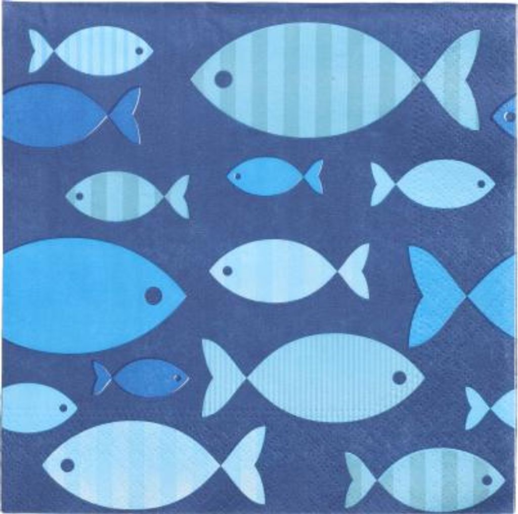 Servietten, 3-lagig 1/4-Falz 33 cm x 33 cm "Blue Fish" Produktbild 