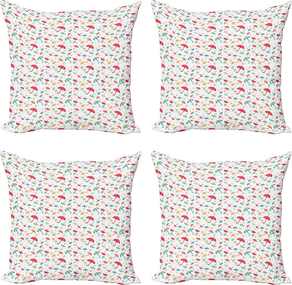 ABAKUHAUS Regen Kissenbezug Set (4 Stück), Bunte Regenschirme Dots, Moderner Doppelseitiger Digitaldruck, 60 cm x 60 cm, Mehrfarbig