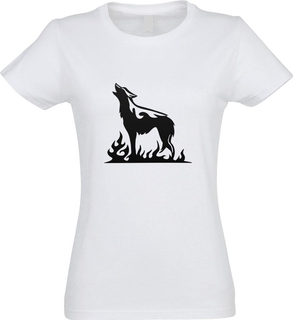 Kiwistar - T-Shirt tailliert - Damen - Weiss - Flammenwolf - mit Motiv Bedruckt - Funshirt Design - Sport - Freizeit - Damen - XL