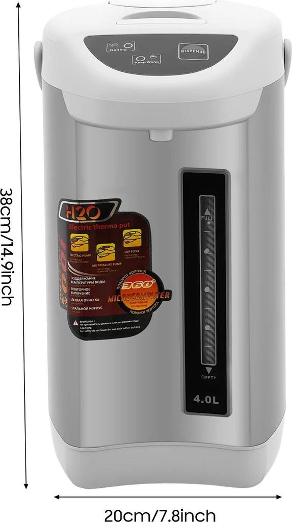 Elektrischer Wasserkocher - Heißwasserspender 4–5 l - Edelstahl - Thermokanne - Für Tee und Kaffee - Weiß