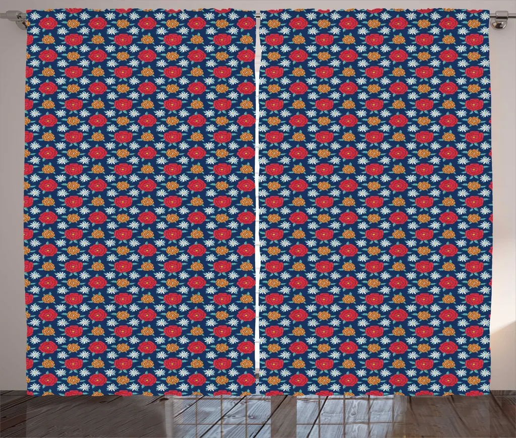 Rideau Floral avec Boucles et Crochets 280x225 cm Style Champêtre