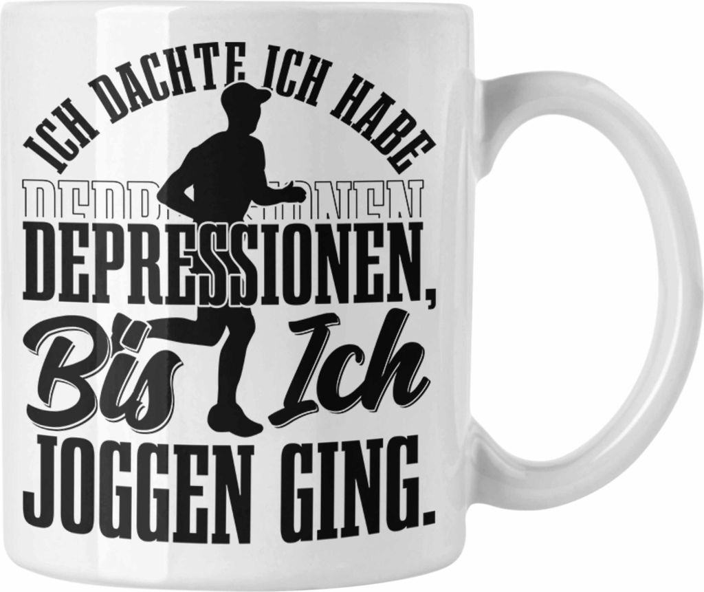 Trendation - Joggen Geschenk Tasse Spruch Ich Dachte Ich Habe Depressionen Bis Ich Joggen War Geschenkidee Jogger (Weiß)