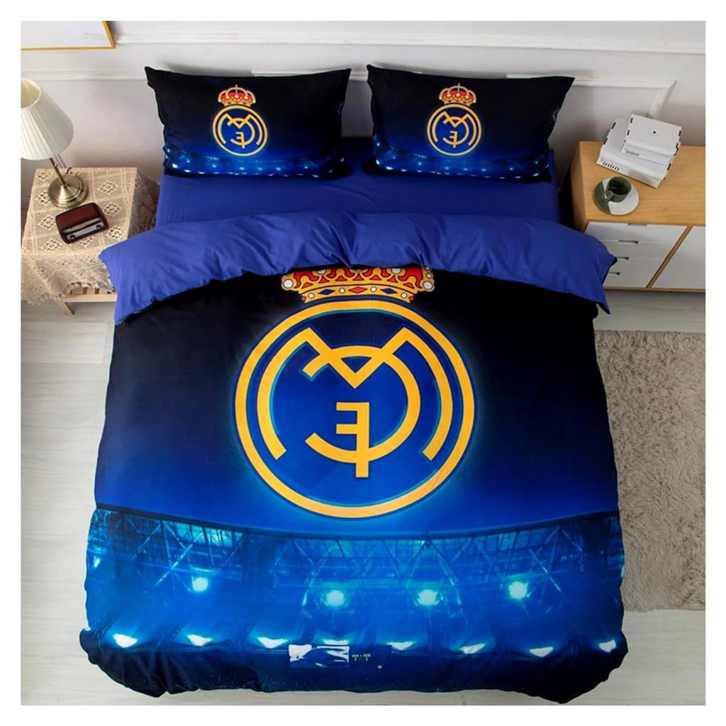 Fußball Bettbezug für Teenager 3D Madrid Modric Mikrofaser Bettwäsche Set mit Reißverschlüssen und 2 Kissenbezügen (B, 135 * 200CM)