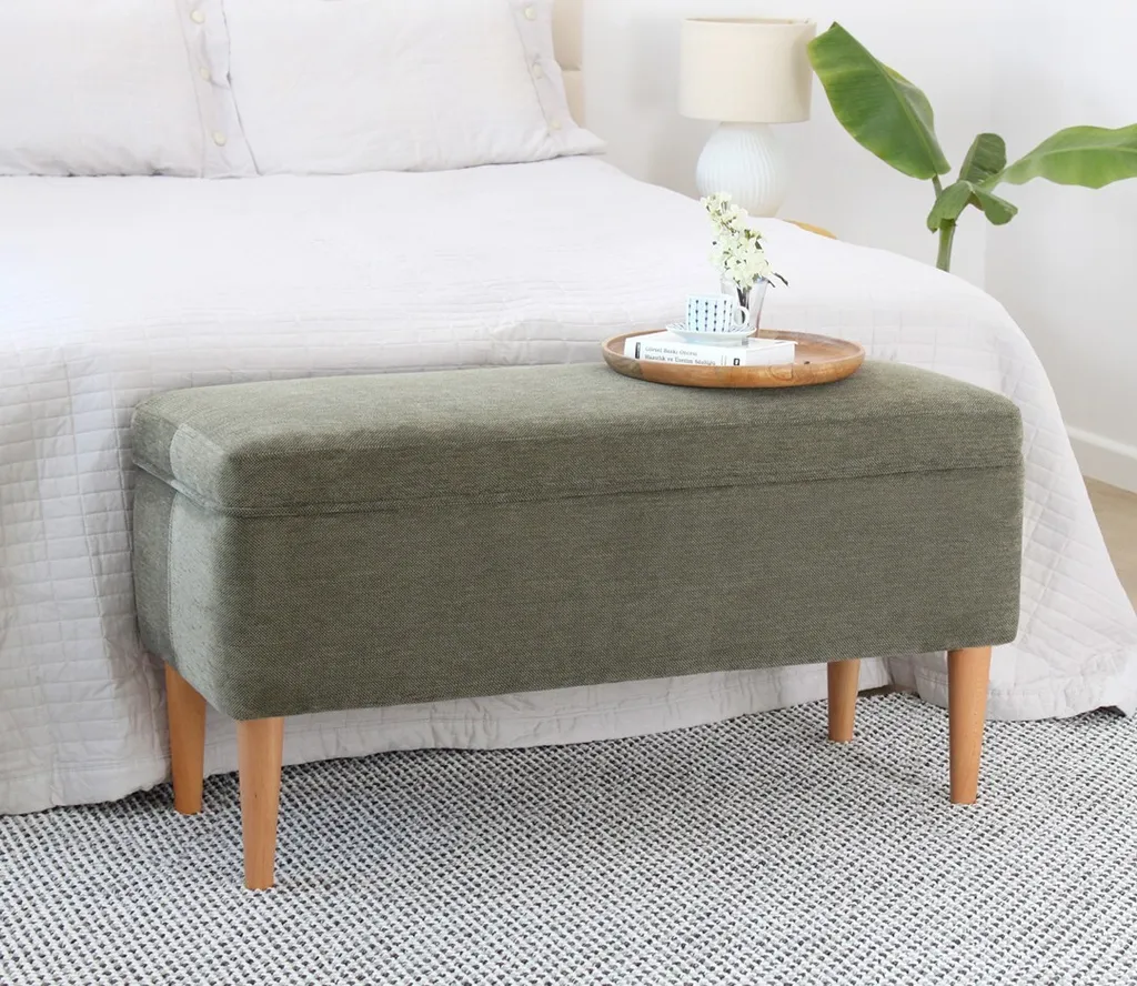 Grand Pouf de Salon Vert Glend Hanah Home en Textile Naturel 100 cm