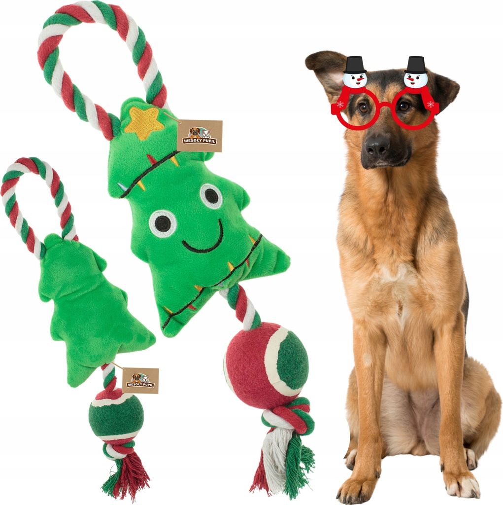 Weihnachtsbaum Maskottchen Hund Spielzeug mit Schnur und Ball für die Feiertage