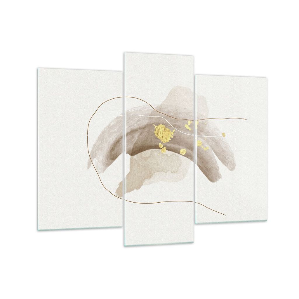 Bilder auf glas - 3 Teile - Braun Abstraktion Gold - 130x100cm - Glasbilder - Wandbilder - Bilder - zum Aufhängen bereit - Wanddekoration aus Glas...