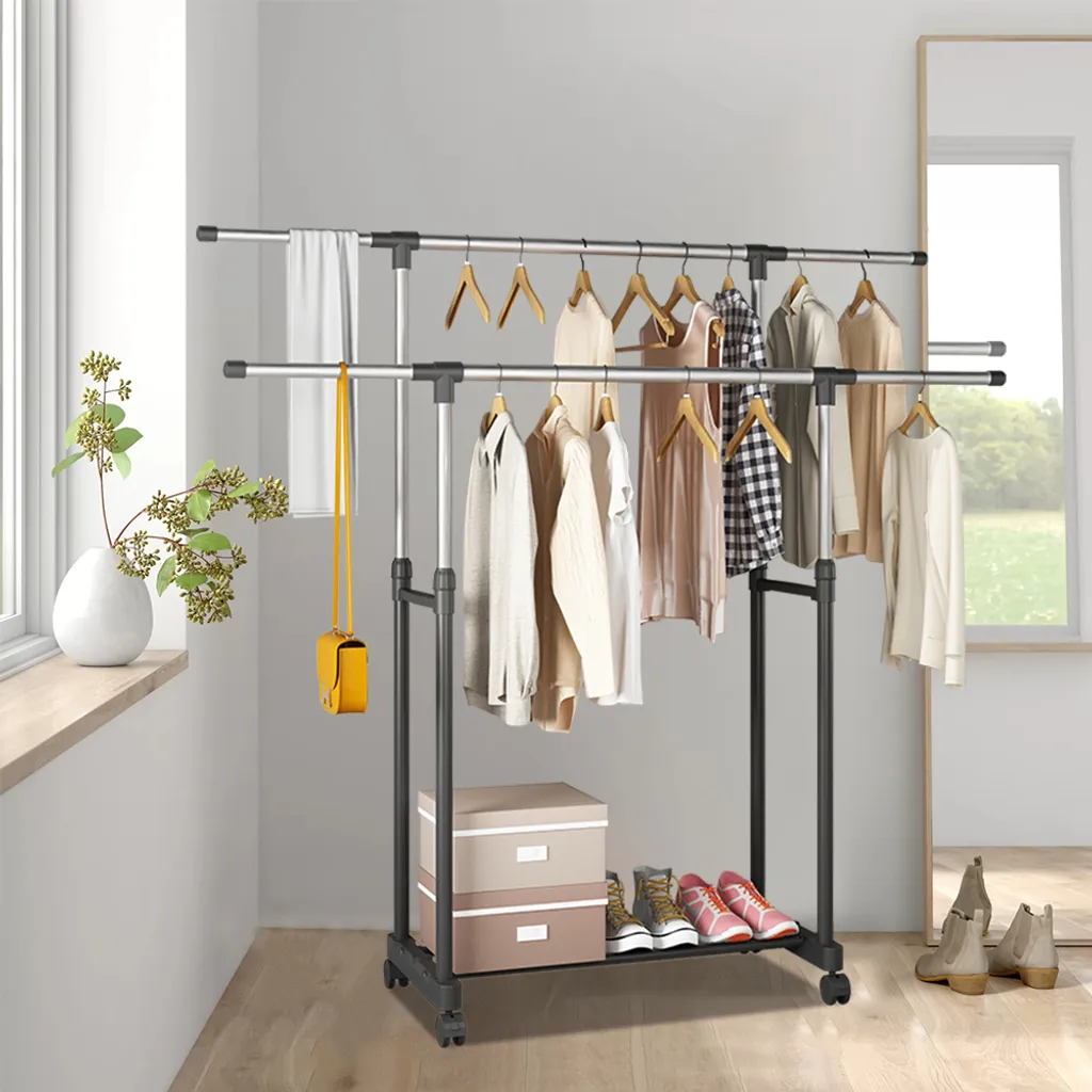 Kit organizer di metallo con mensole a rete e bastoni per vestiti, Appendiabiti al muro