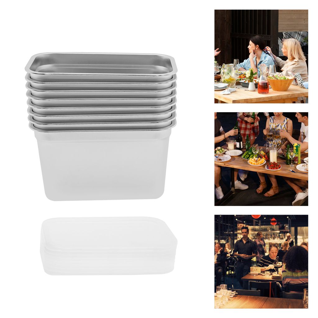 8PCS Hoteltöpfe, Edelstahl-Dampftischpfannen, Edelstahl-Lebensmittelbehälter mit Deckeln