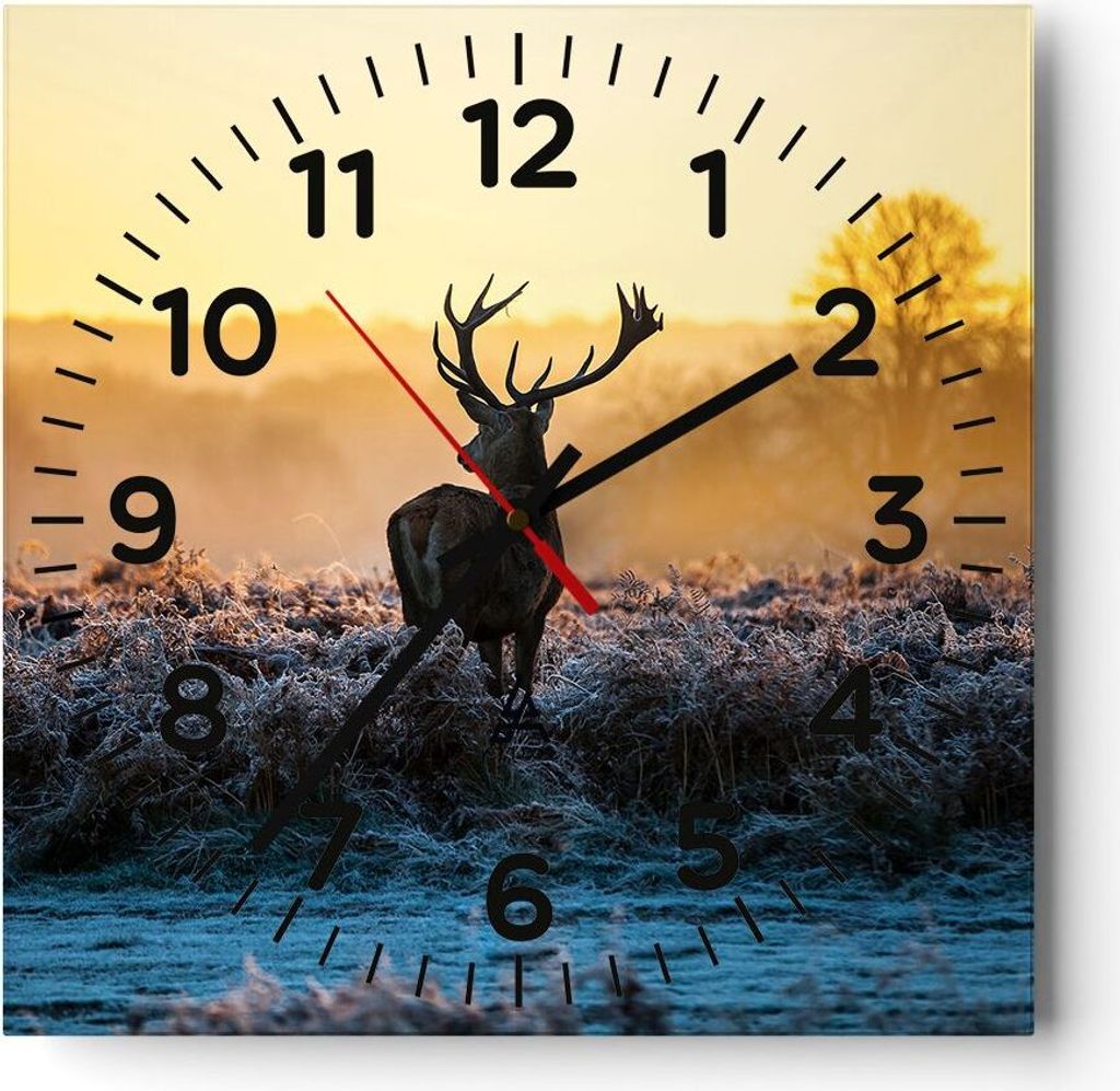 Wanduhr - Quadrat - Glasuhr - Feld Nebel Natur Baum - 40x40cm - Schleichendes Uhrwerk - Lautlos - zum Aufhängen bereit - Dekoration Modern - Wandd...