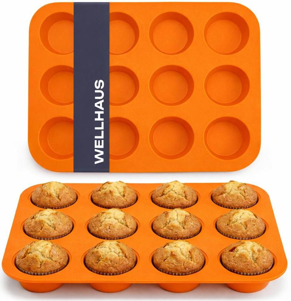 WELLHAUS Silikon Muffinform, 29.5x3x22 cm, 12 Stück, Orange