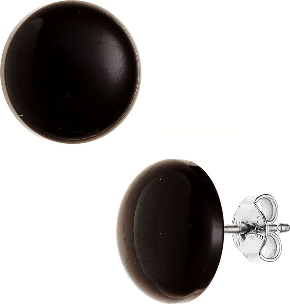 12mm Ohrstecker Ohrringe Ohrschmuck 925 Silber Onyx schwarz rund Damen