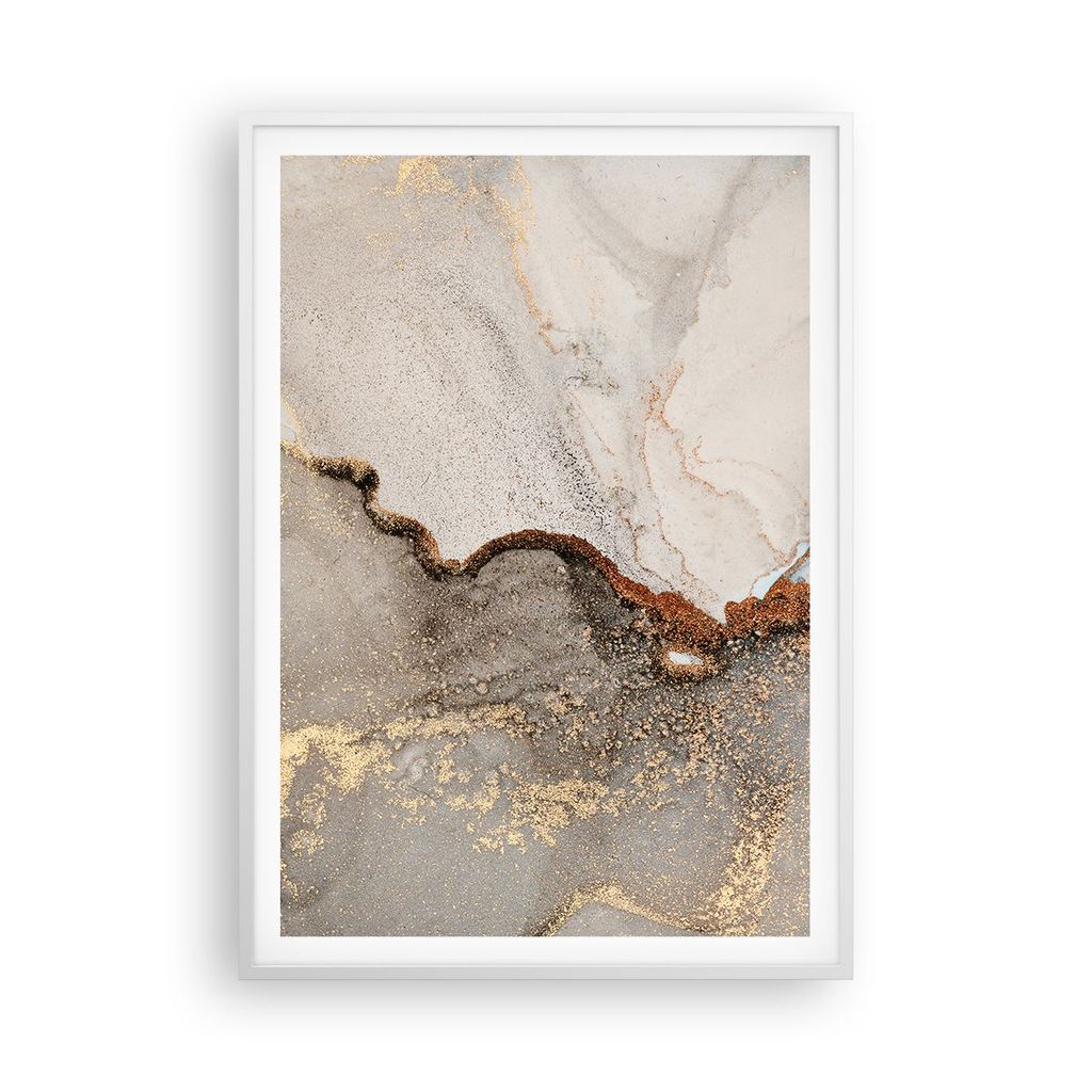 Gerahmtes Poster - Weißer Rahmen - Stein Sand Abstraktion - 70x100 cm - Wand Bild - Wanddeko - Wandbilder - Kunstposter - Wandposter - Bilderrahme...