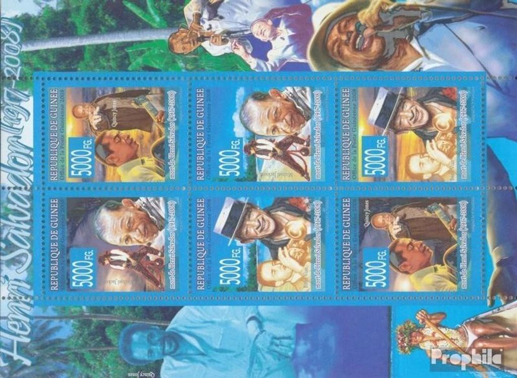 Briefmarken Guinea 2008 Mi 5663-5668 Kleinbogen (kompl. Ausgabe) postfrisch Henri Salvador (1917-2008)