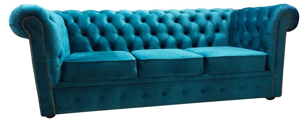 Chesterfield Sofa 3 Sitzer Textil Couchen Stoff Blau Sofas Modern Neu