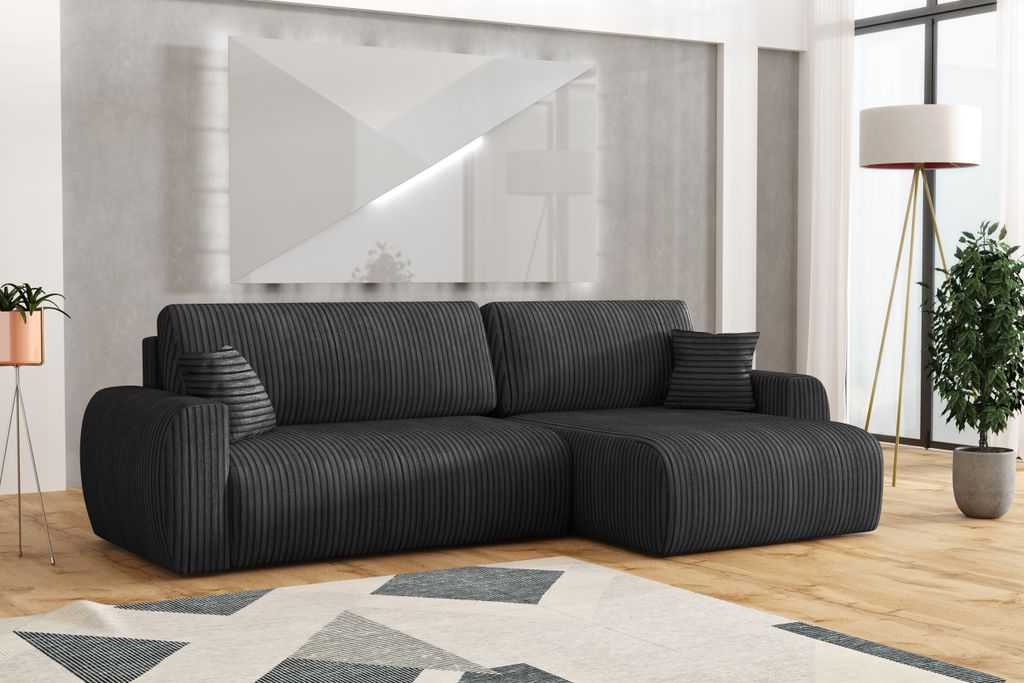 Emoebel24 Ecksofa mit Schlaffunktion und Bettkasten, Sofa L-form 280x142x87 cm Dalas Graphit