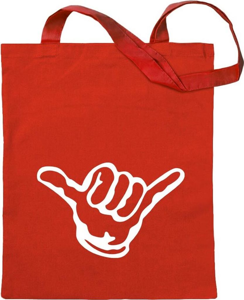 Kiwistar - Baumwolltasche - rot - Hang Loose - Alles locker - Shaka - Tragetasche Stoffbeutel Umhängetasche Langer Henkel