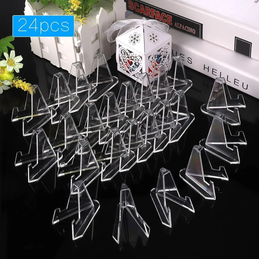 Support transparent en acrylique robuste : Pack de 24 mini chevalets - 8
