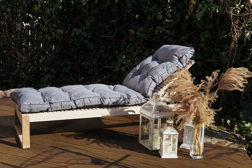 Matelas bain de soleil 190cm gris clair - Coussin extérieur matelassé - 3