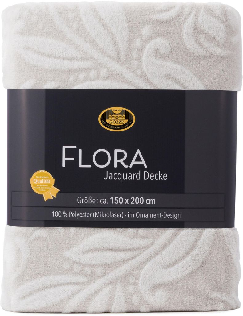 Gözze Jacquard Decke Flora mit eleganter Ornamentik in Hoch-Tief-Optik stein 150x200 cm