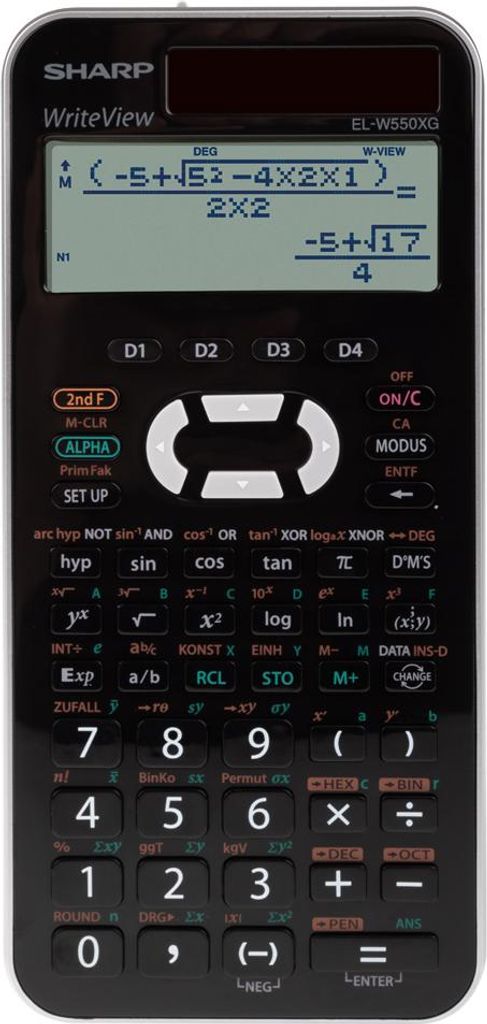 Sharp EL-W550 XG Silber Schulrechner im MP3-Look Solarbetrieb mit Stützbatterie (TWIN)