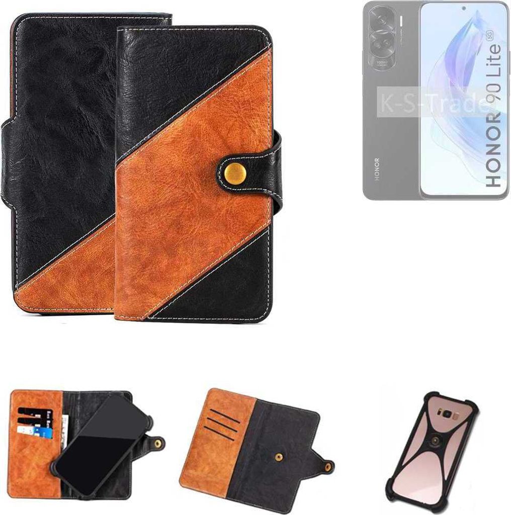 K-S-Trade Handyhülle Schutzhülle Bookstyle Case Wallet-Case kompatibel mit Honor 90 Lite Handy Cover Bumper Klapphülle schwarz hellbraun 1x