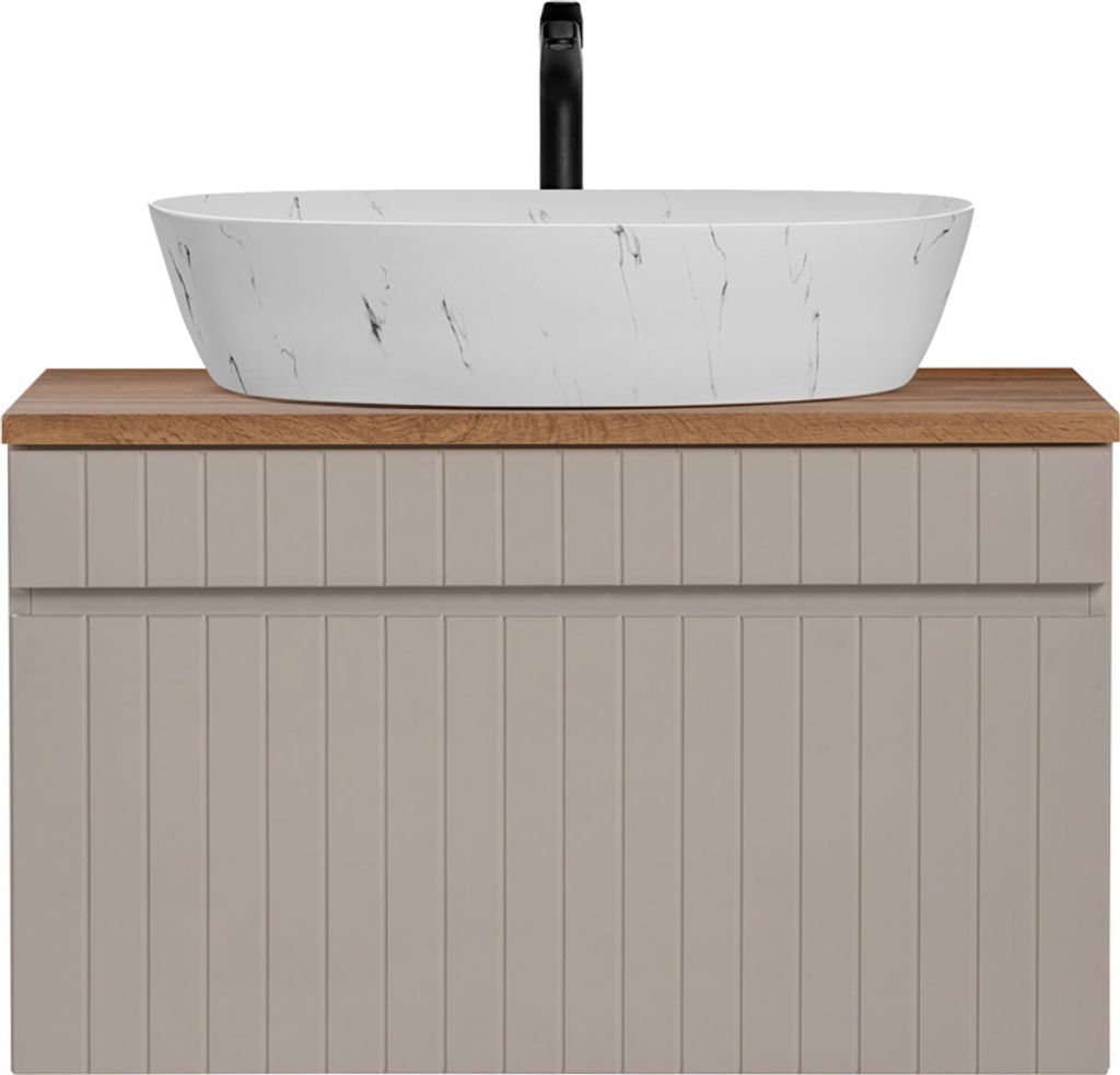 Waschtisch Unterschrank 80 cm Waschbecken matt weiß marmoriert IRAKLIO-56-CASHMERE Kaschmir Eiche Nb. B/H/T ca. 80,4/62,3/46 cm