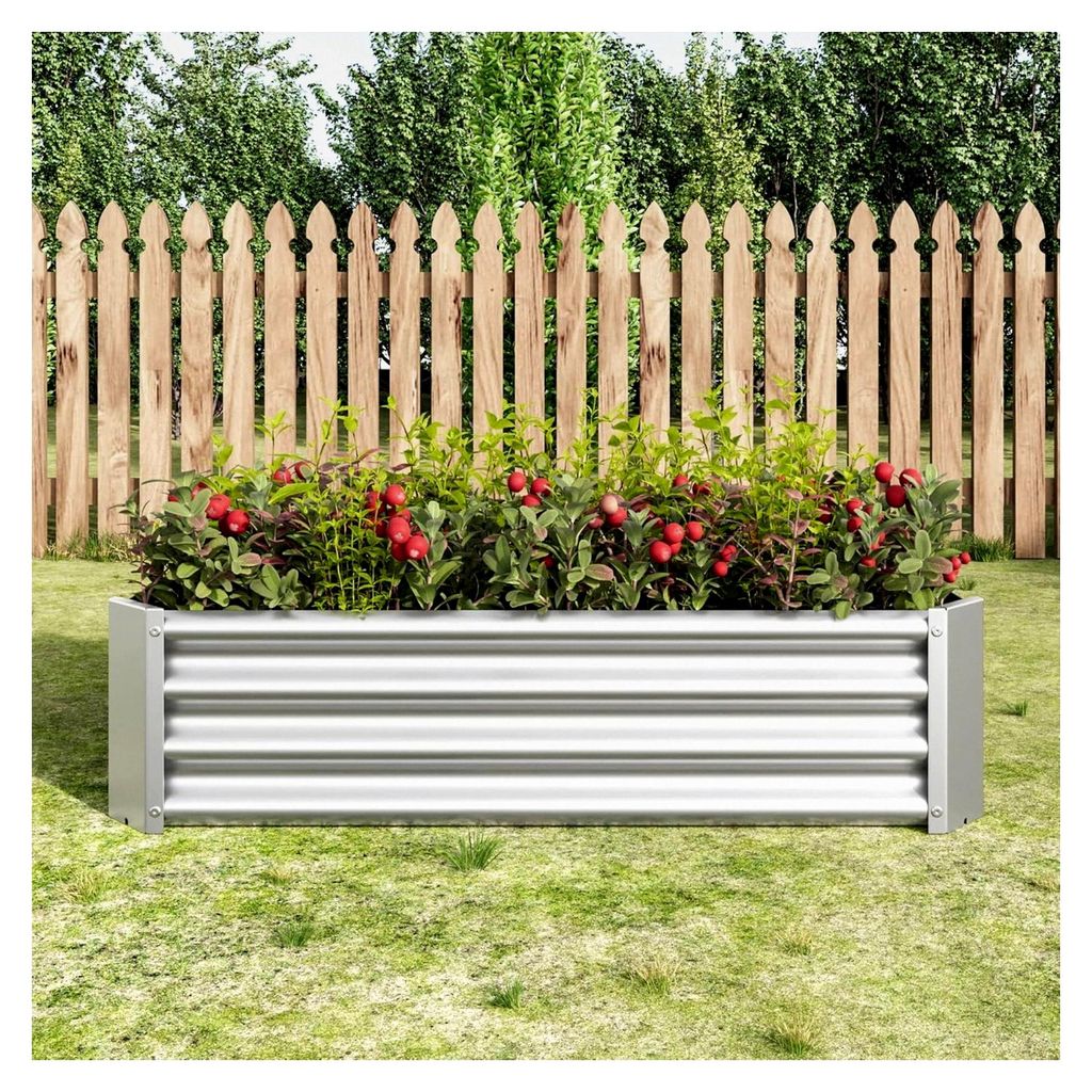 Hochbeet aus Metall, Pflanzenbeet aus robustem Stahlblech mit stabilem Design, Rostschutz und langer Haltbarkeit, Hochbeet Bausatz ohne Boden Silbe...