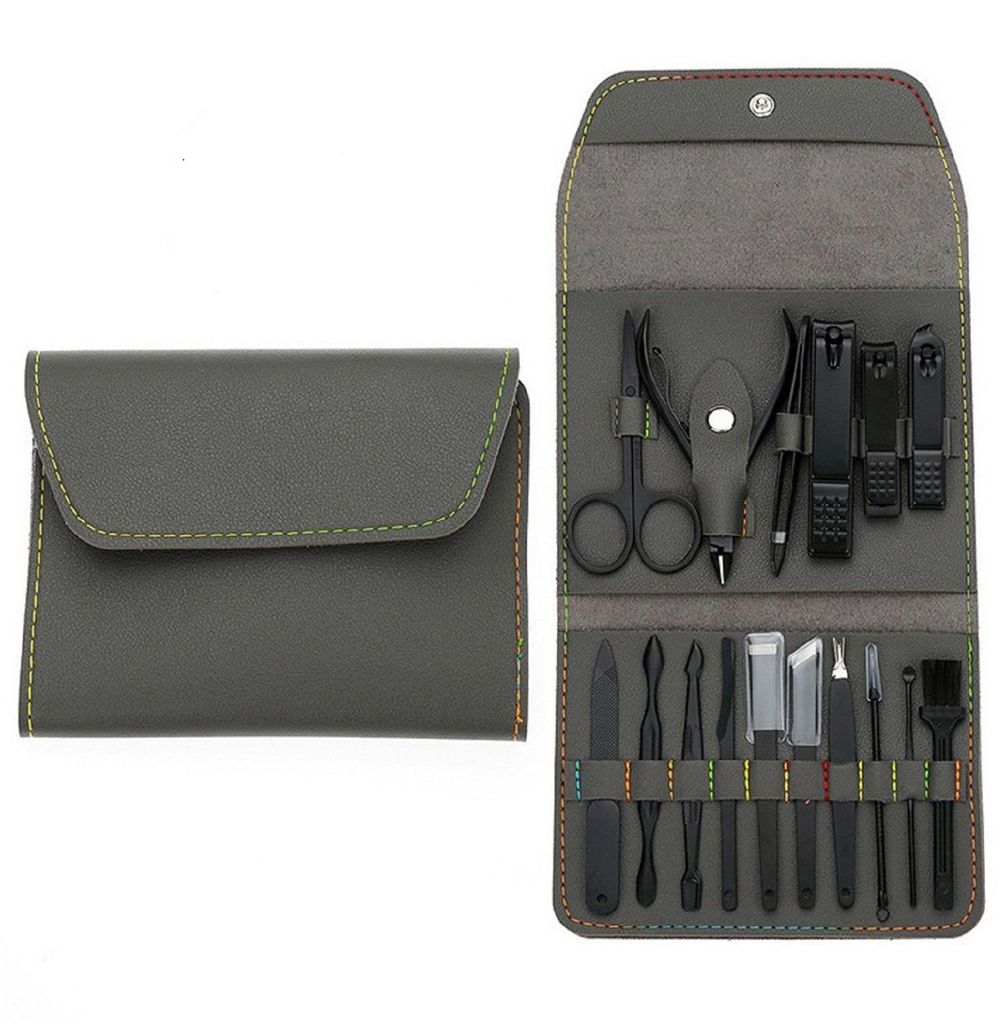 COOL-i Maniküre Pediküre Set – 16-teiliges Edelstahl Nagelpflegeset mit Etui, für Männer & Frauen, Reise & Zuhause, Schwarz