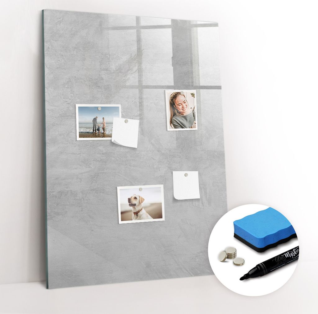 Magnetpinnwand Memoboard - Zubehörsatz - Schwarzer Marker + Schwamm + Magnete - 70 x 100 cm - Leichter Beton