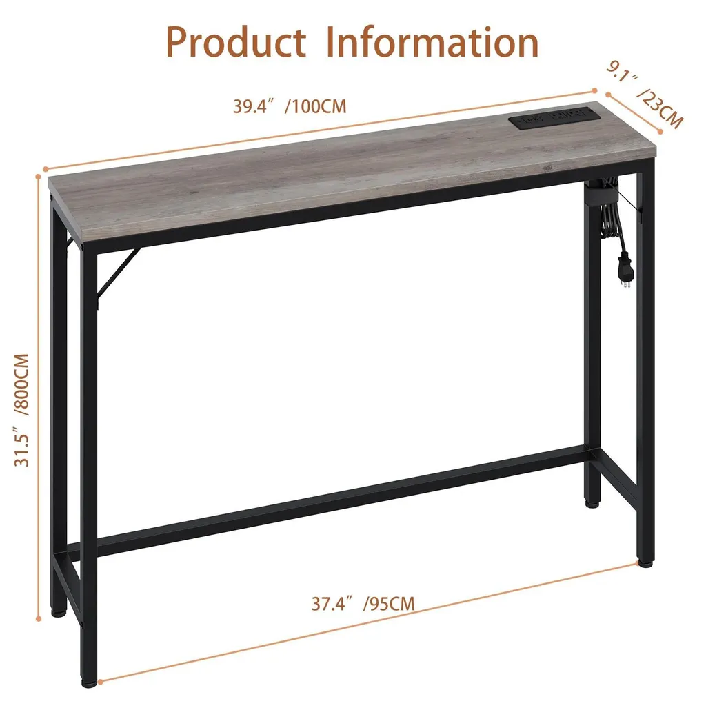 Table console grise anti-encombrement avec prises USB pour petits espaces - 2