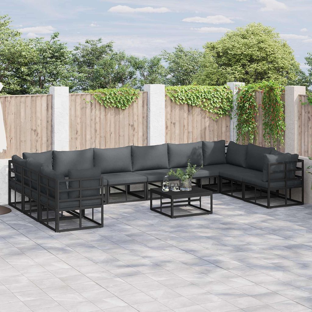 Maison Exclusive - Gartensofa-set mit Kissen 10 pcs Schwarz Aluminium