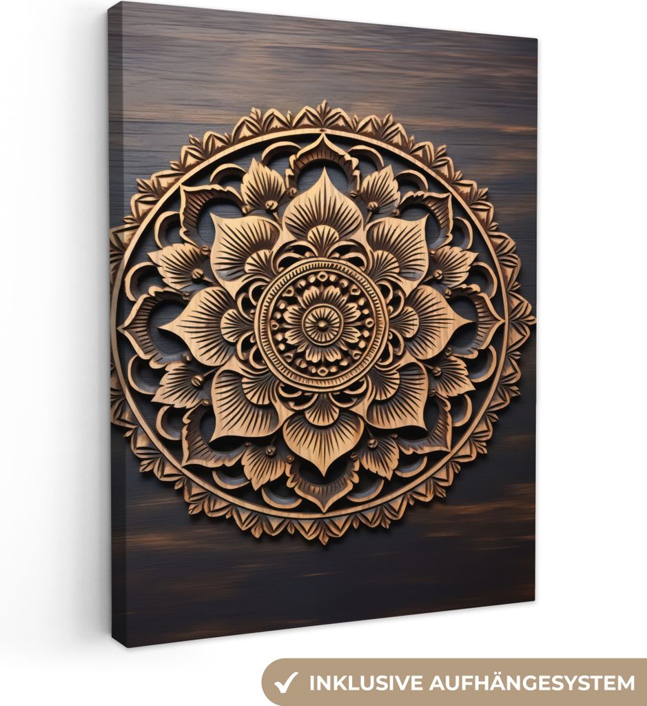 Wanddeko 30x40 cm - Mandala - Holz - Blumen - Braun, Deko, Deko Wohnzimmer, Bilder, Wanddeko