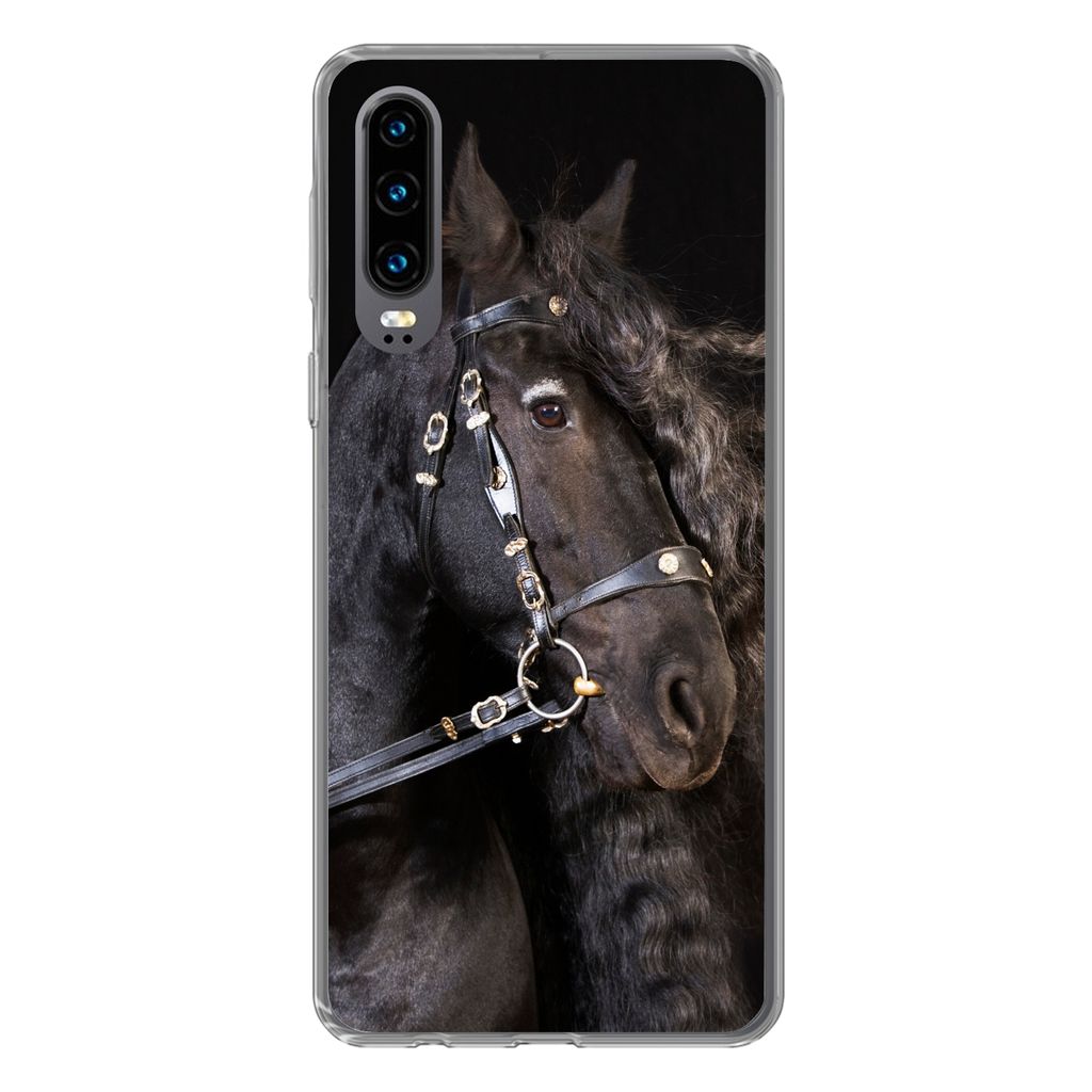 MuchoWow Handyhülle Schutzhülle Hülle für Huawei P30 Pferd - Halfter - Mähne Silikon Softcase Handy Hülle - Kartenbesitzer