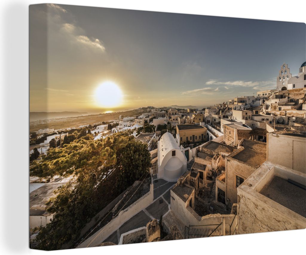 OneMillionCanvasses - Leinwandbilder - 140x90 cm, Sonnenuntergang über Pyrgos Santorini, Wandbilder Kunstdruck Wanddekoration - Foto auf Leinwan...