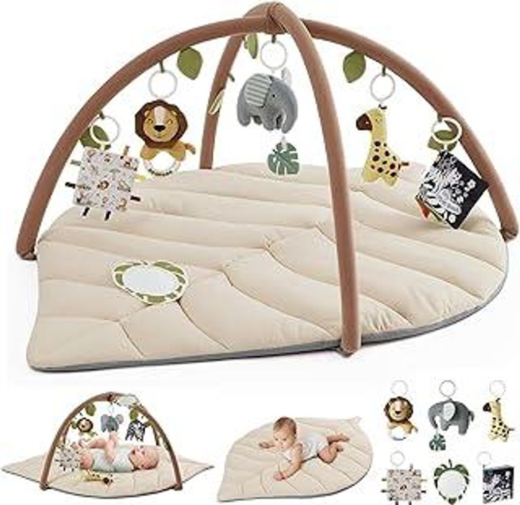 Blissful Diary Spielbogen Baby, Übergroßes Blattförmiges Spieldecke Baby Gym Activity Decke mit 6 Abnehmbare Spielzeuge, krabbeldeck Unverzichtb...