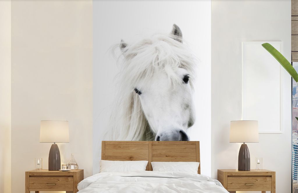 MuchoWow Fototapete für Wohnzimmer oder Schlafzimmer Wandtapete Vinyl Motivtapete Pferde - Nutztiere - Mähnen - 120x240 cm - Hintergrundbild