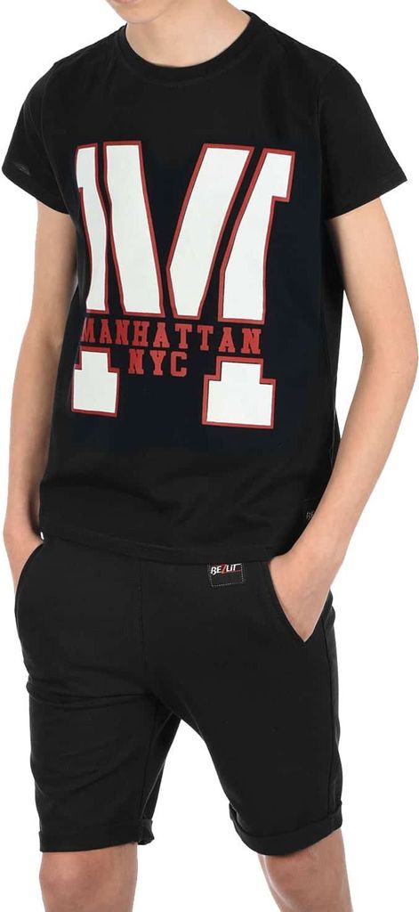 BEZLIT Jungen Sommer Set T-Shirt Manhatan und Stoff Shorts Schwarz / Schwarz 104/110
