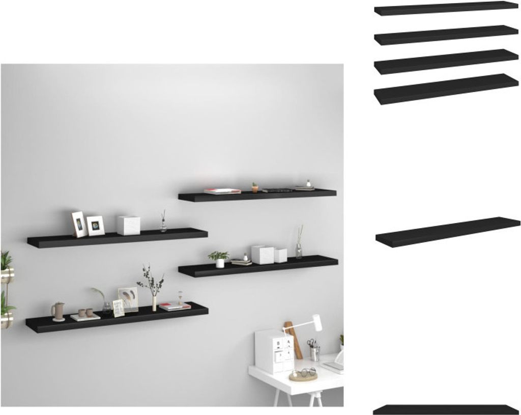 vidaXL Schweberegale 4 Stk. Schwarz 120x23,5x3,8 cm MDF - Wandregale