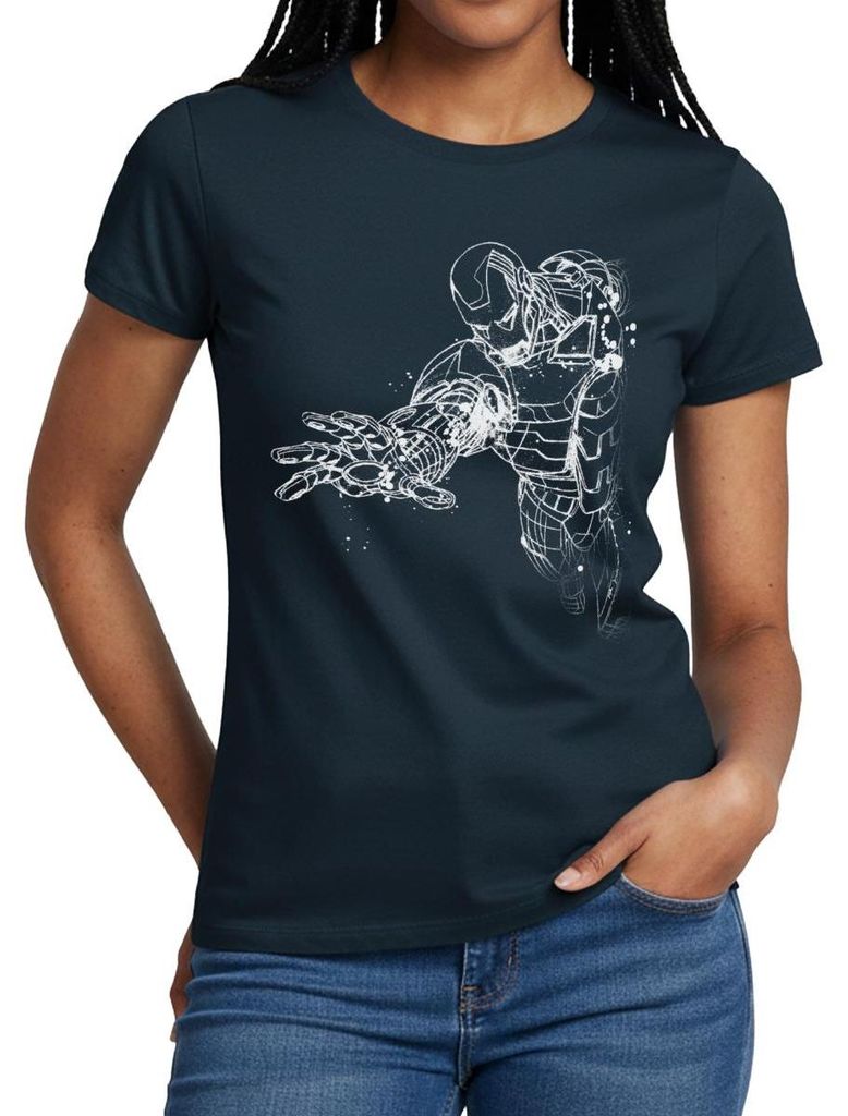 Spreadshirt Avengers Superhelden Iron Man Frauen T-Shirt, M, Navy