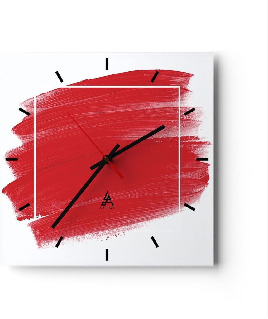 Wanduhr - Quadrat - Glasuhr - Rot Farben Stück - 30x30cm - Schleichendes Uhrwerk - Lautlos - zum Aufhängen bereit - Dekoration Modern - Wanddekor...