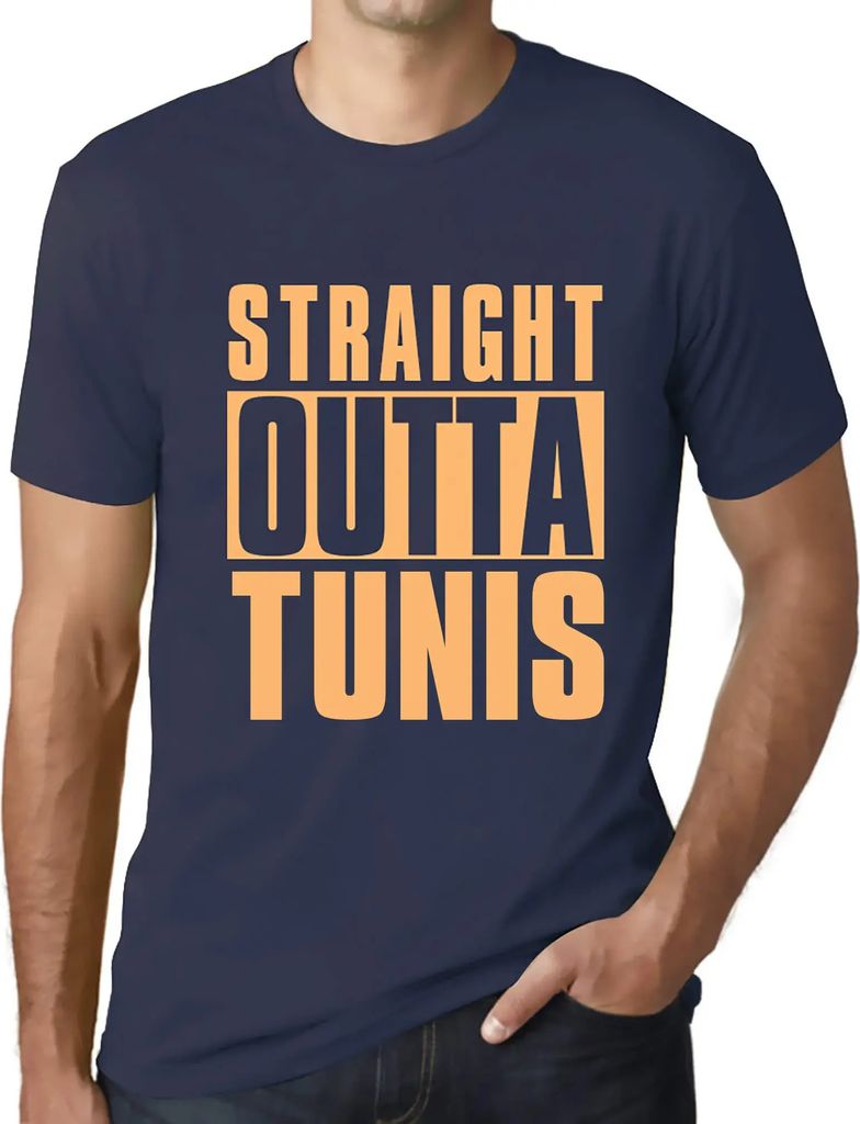 Herren Grafik T-Shirt Straight Outta Tunis Öko-Verantwortlich Vintage Jahrgang Kurzarm Lustige Druck Geburtstag Geschenk Mann