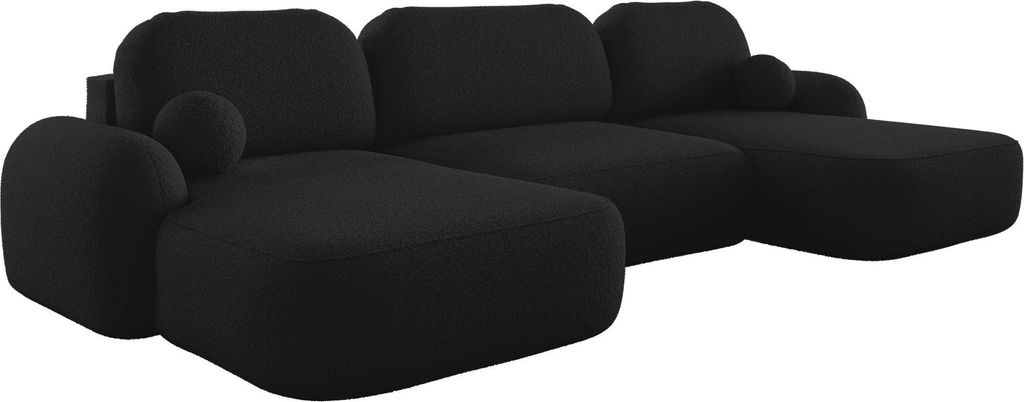 BEDANTE WOHNLANDSCHAFT MOLLY U TERRA FROTTE 14 Schwarz mit Schlaffunktion U-Form Sofa mit Stauraum Bettkasten Wohnzimmersofa Couch Sofa Bettsofa Be...