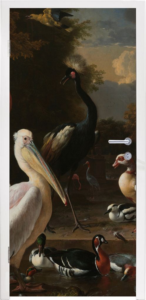 MuchoWow Türtapete Selbstklebende Türfolie Ein Pelikan und andere Vögel in der Nähe eines Wasserbeckens - Gemälde von Melchior d'Hondecoeter...