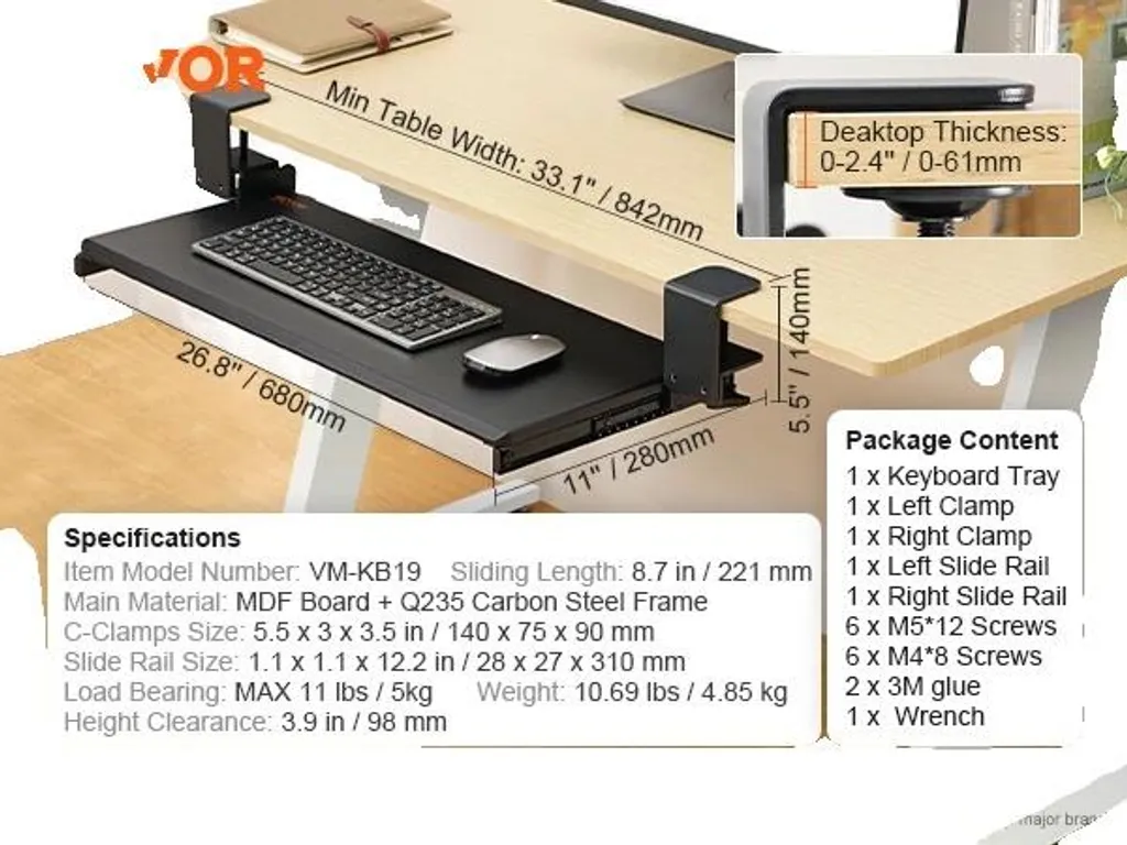 Support de clavier compact noir design ergonomique et robuste 60cm