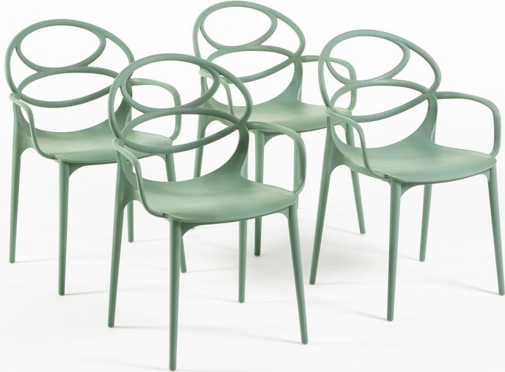 4er-Set stapelbare Stühle mit Armlehnen aus glasfaserverstärktem Harz für Außenbereich, Garten, Bars und Restaurants – modernes Design – CH...