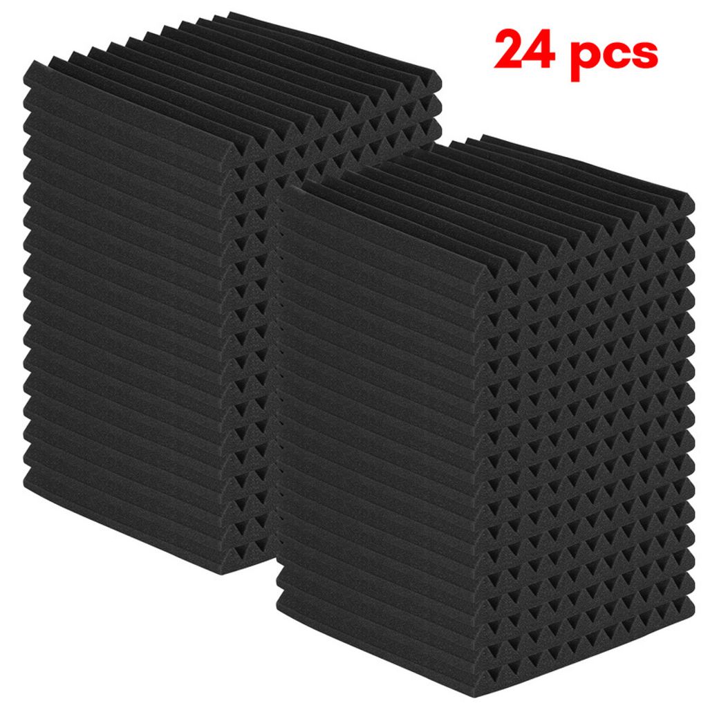 Hengda 24X Akustikschaumstoff Selbstklebend Schwarz Absorber Dreiecksnut schaumstoffe,30x30x2.5cm