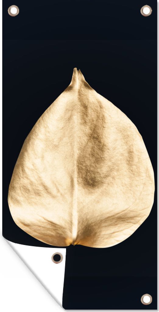 MuchoWow 80x160 cm Outdoor-Poster Gartendeko Sichtschutz Garten Poster für den Garten Blätter - Schwarz und Gold - Schwarz - Gold - Luxus