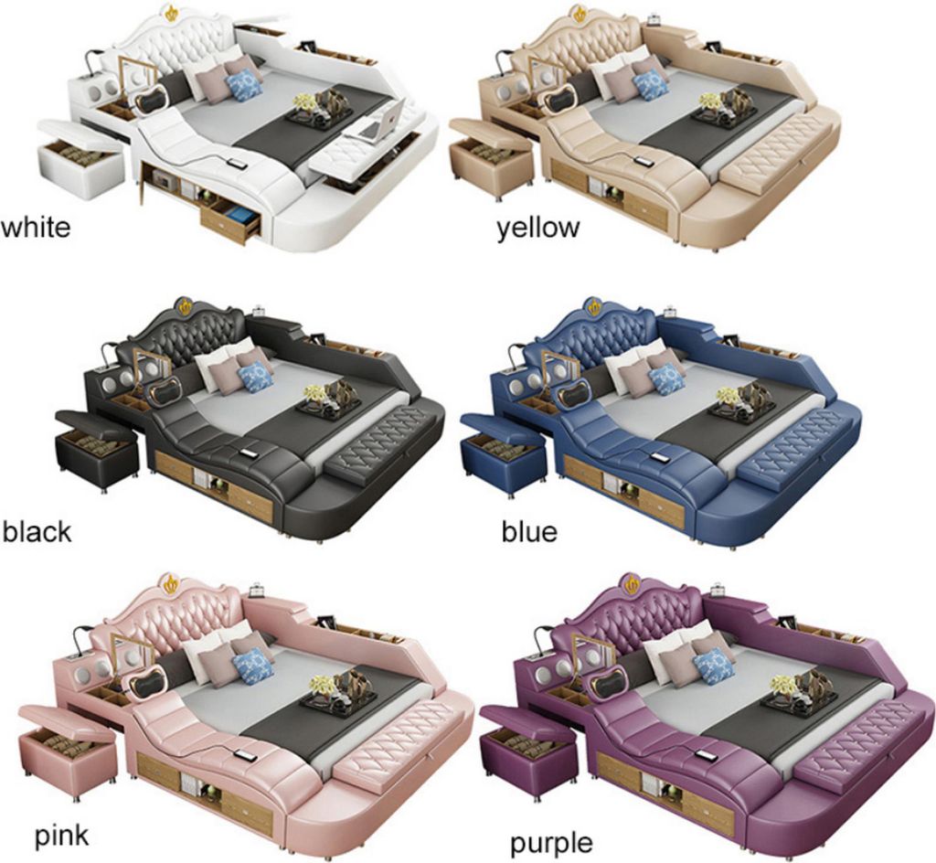 Luxus Bett Leder Betten 180x200 Multifunktion Schlafzimmer Liege Regale Neu